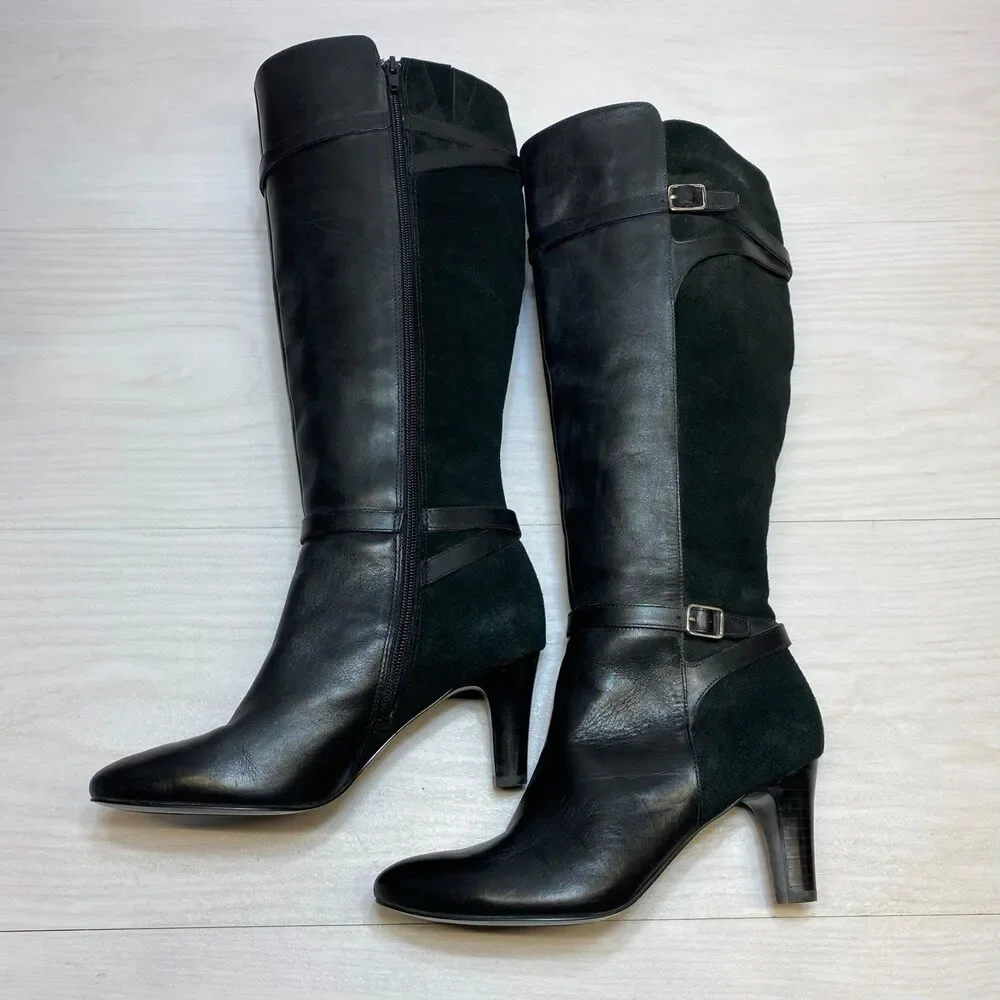 Lauren Ralph Lauren Sabeen Knee High Boots Women's Size 6.5 Black Leather Zipper